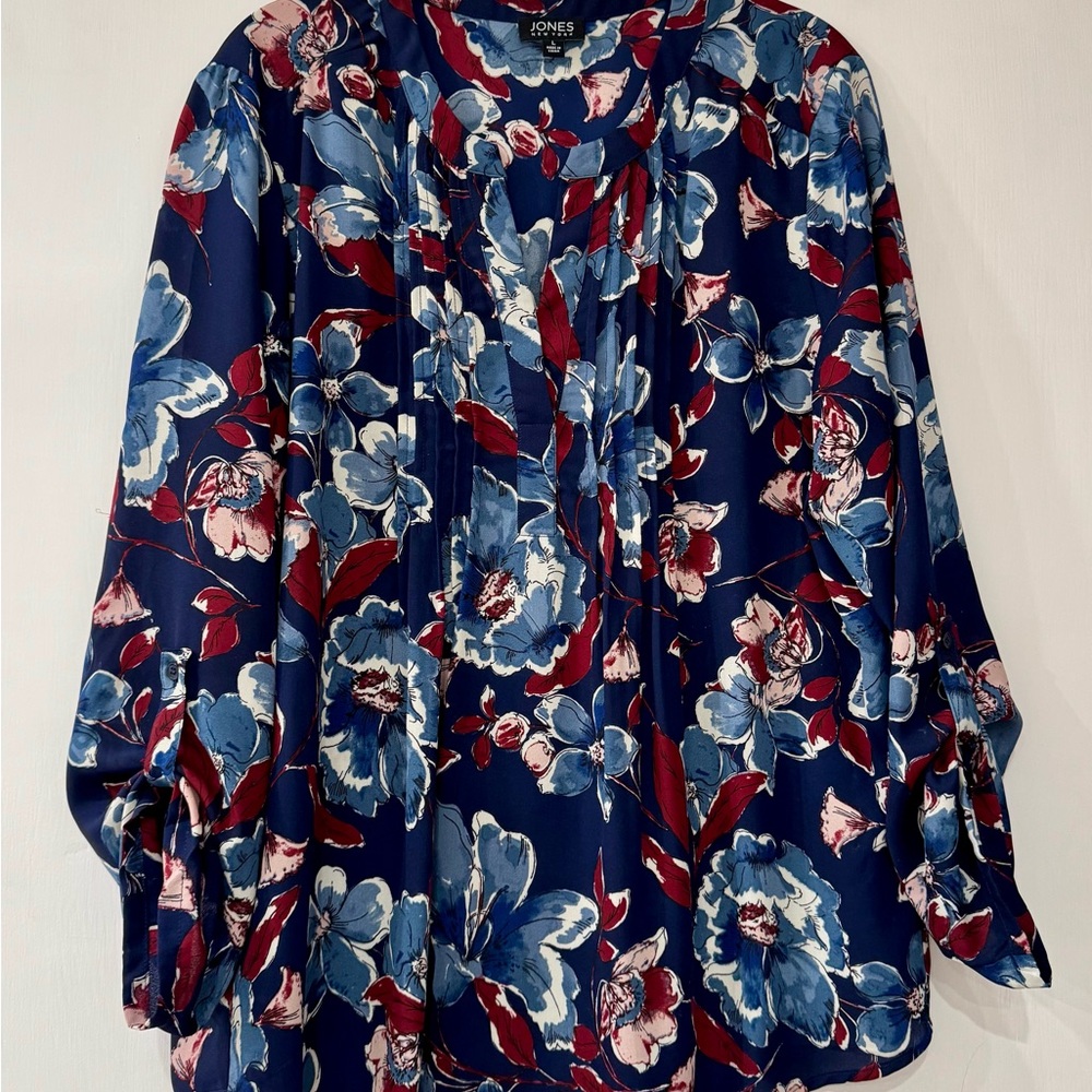 Jones New York Floral Blouse in Blue and Red